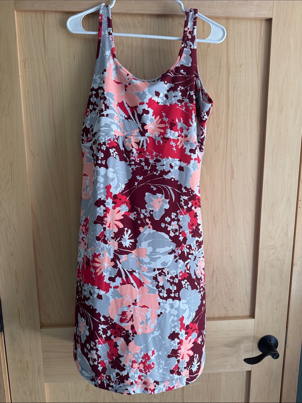 Columbia PFG Floral Tank Dress in Burgundy, Coral & Light Gray